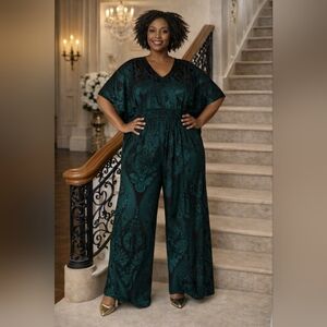 Unique Vintage Green Velvet Kaftan Jumpsuit